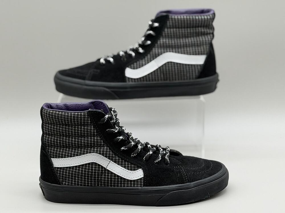 Vans Sk8-Hi high-top trainers Size M4/W5.5 black/grey patterned & purple lining